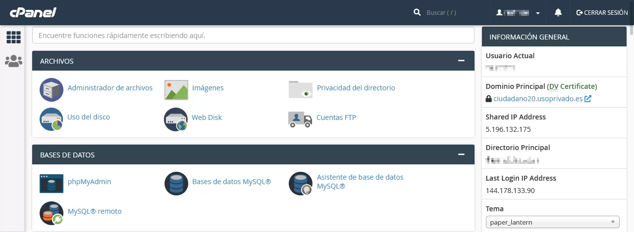 cpanel home
