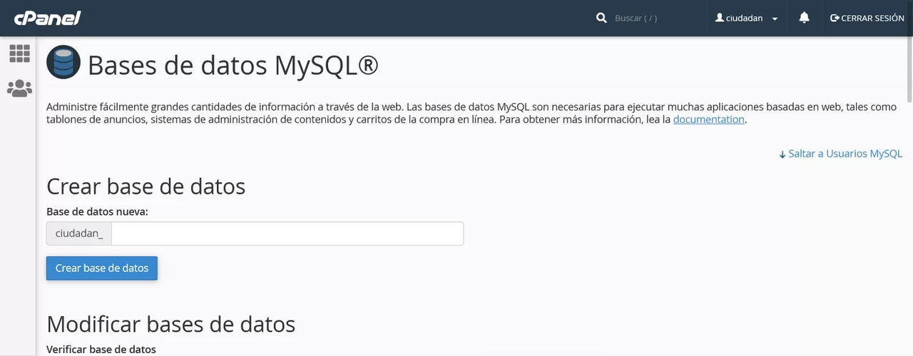 crear base datos cpanel