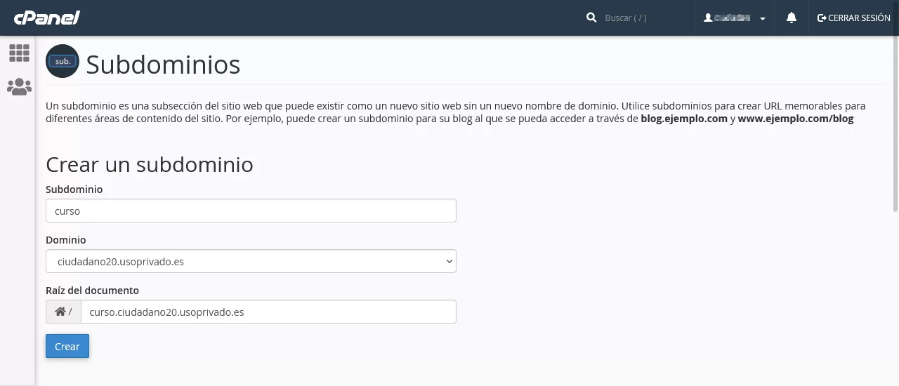 crear subdomio