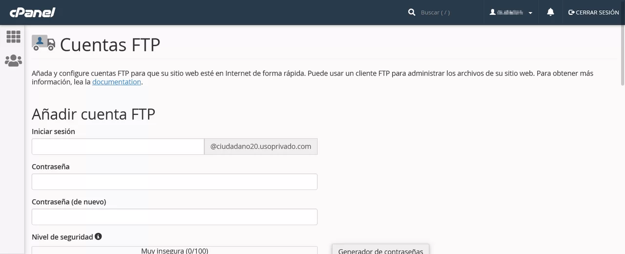 cuenta ftp cpanel