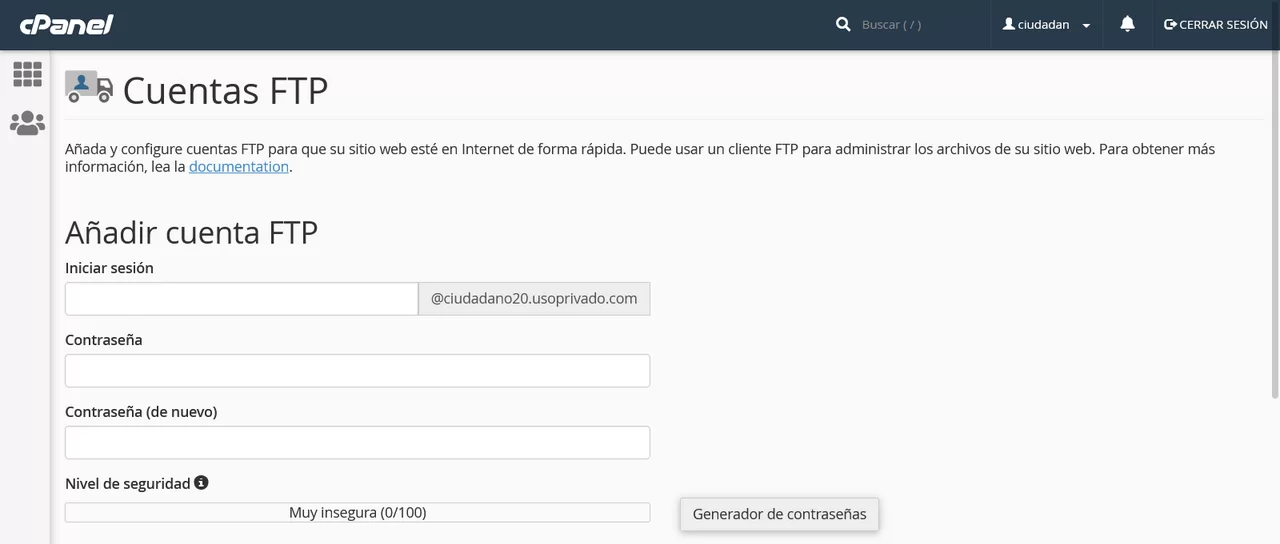 cuentas ftp cpanel