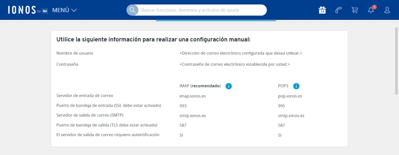 datos ionos outlook