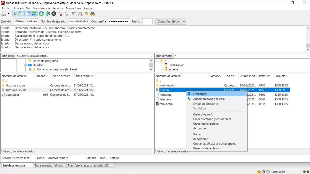 descargar archivos filezilla
