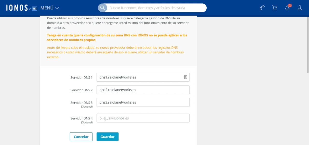 dns modificar dominio