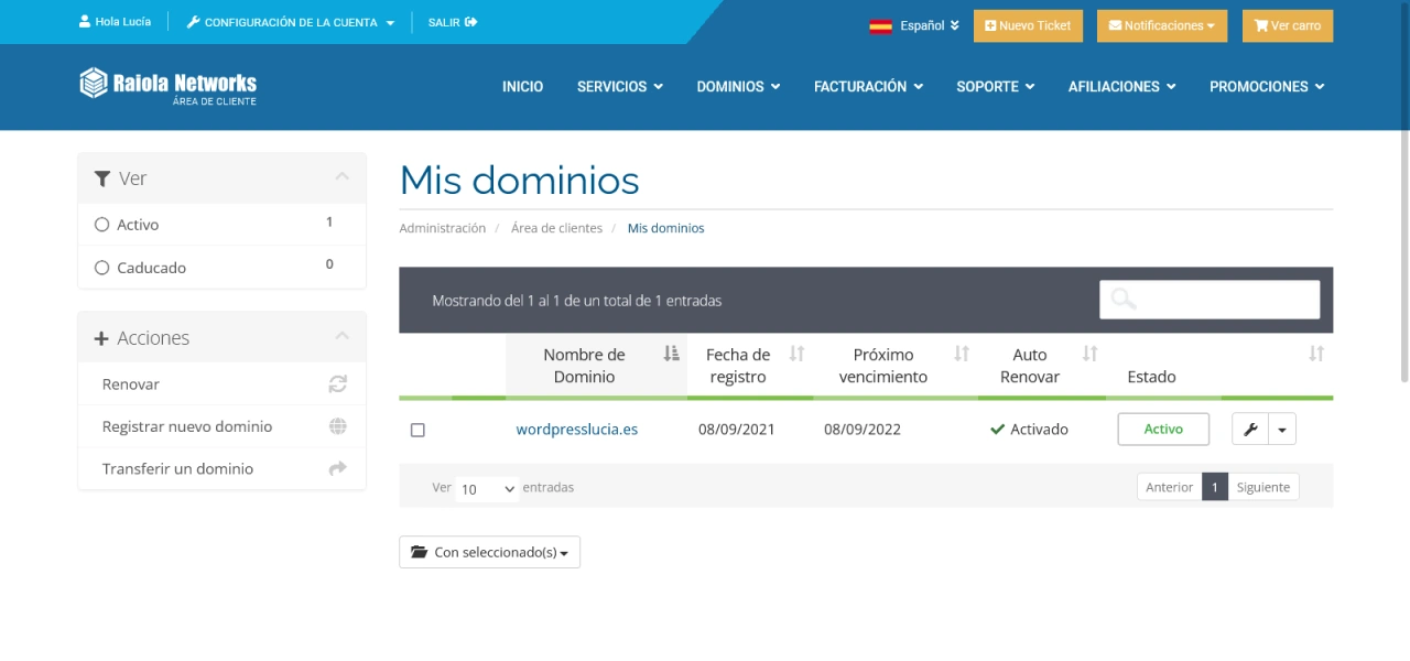dominio hosting raiola