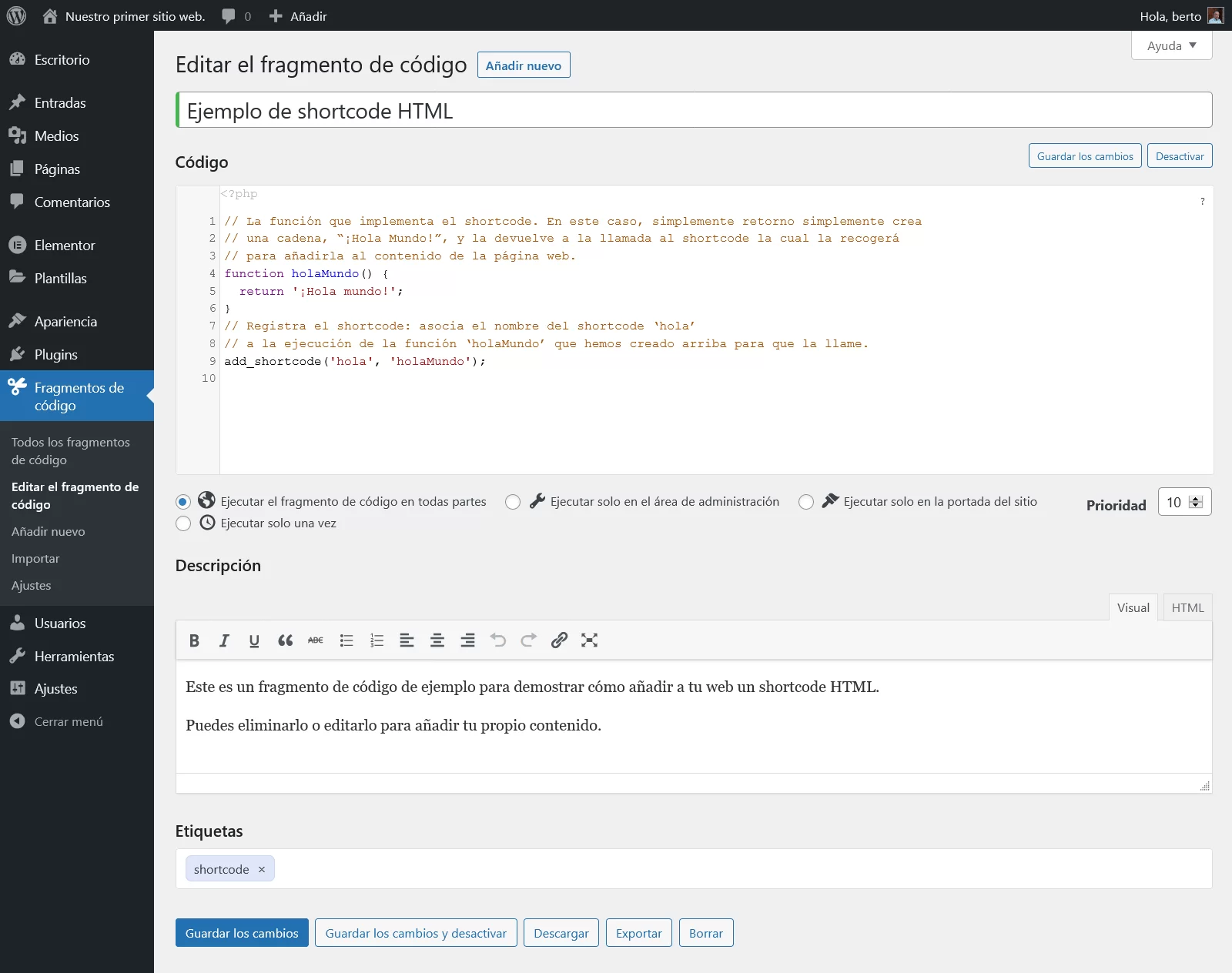 ejemplo code snippets