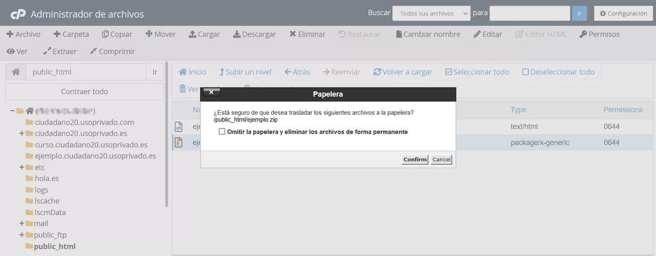 eliminar archivo cpanel