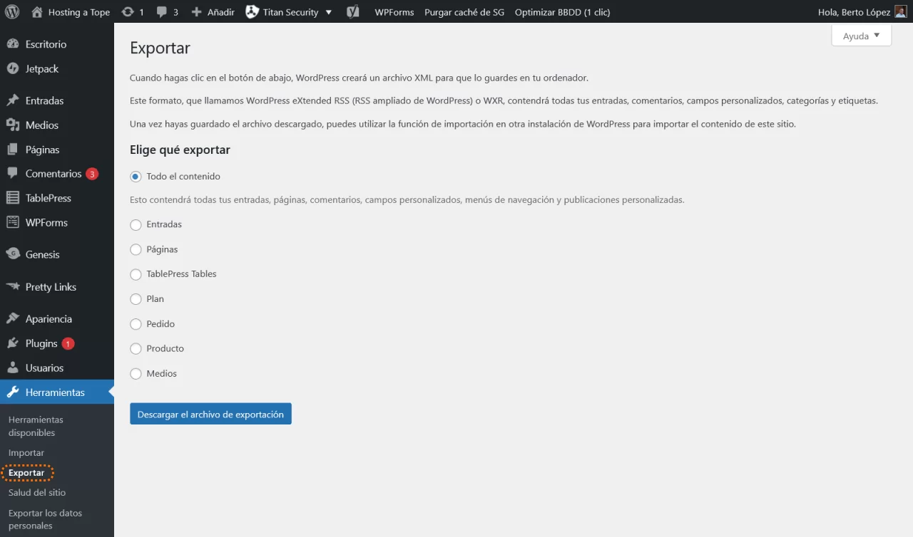 exportar wordpress