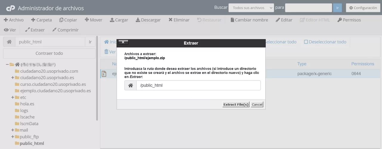 extraer fichero cpanel
