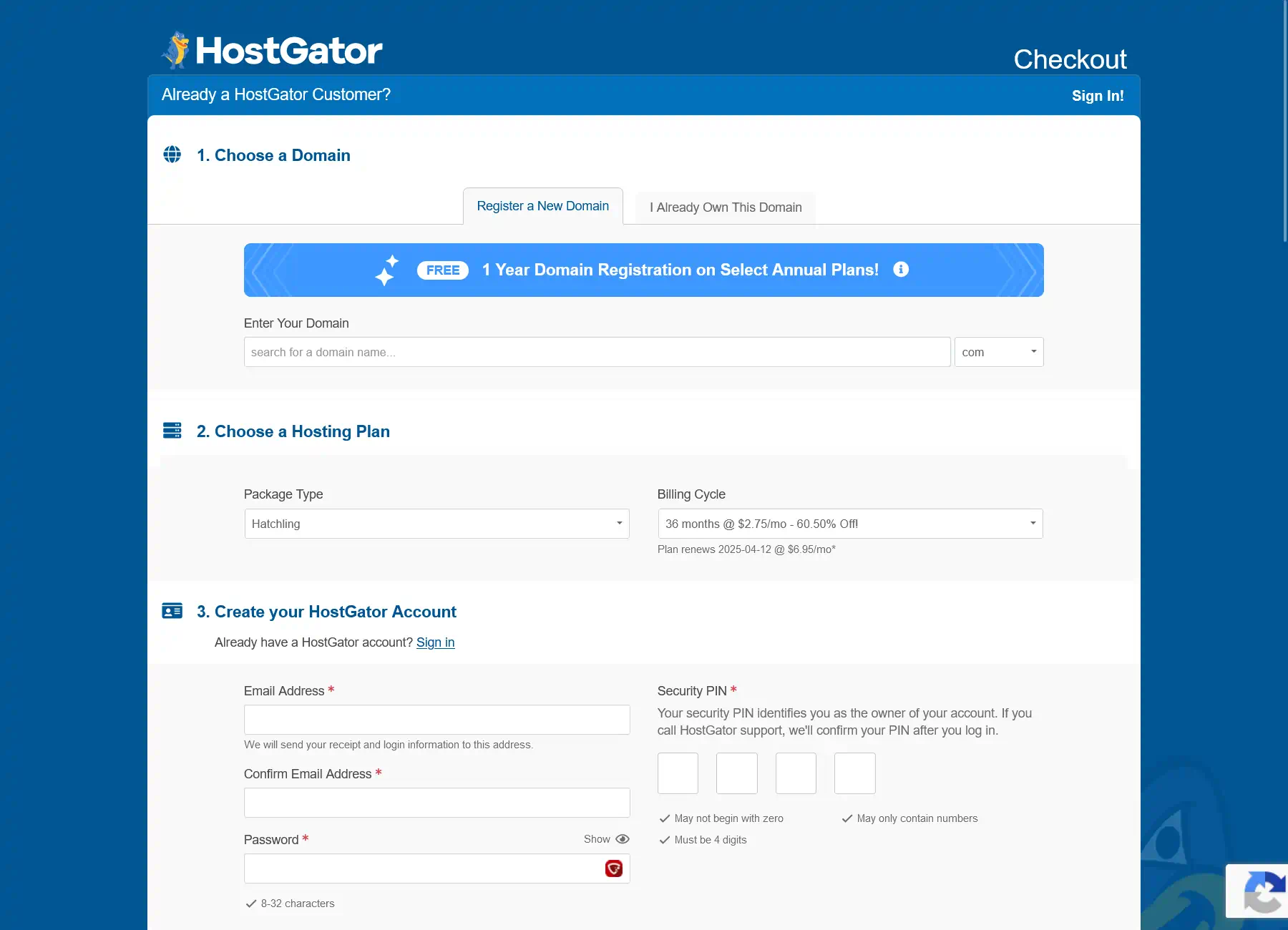 hostgator paso 1