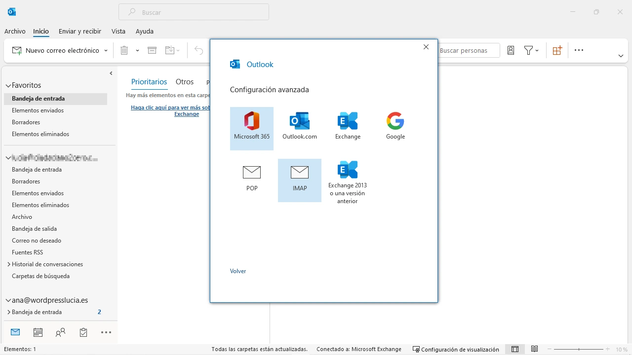 imap correo configurar