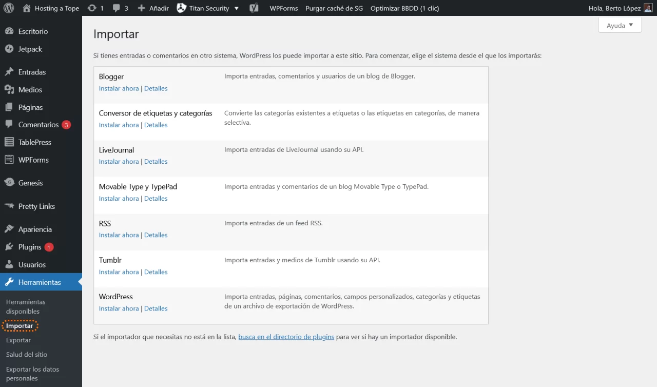 importar wordpress