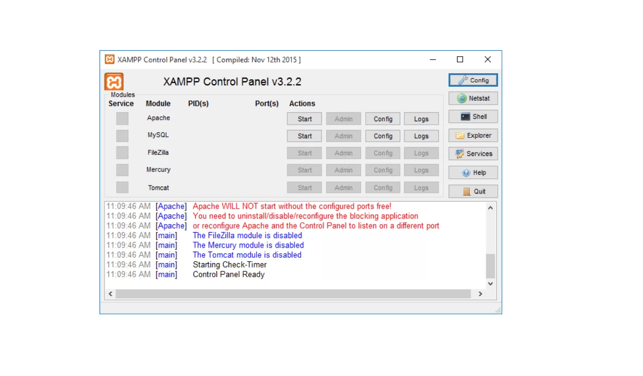 inicio xampp con errores 1