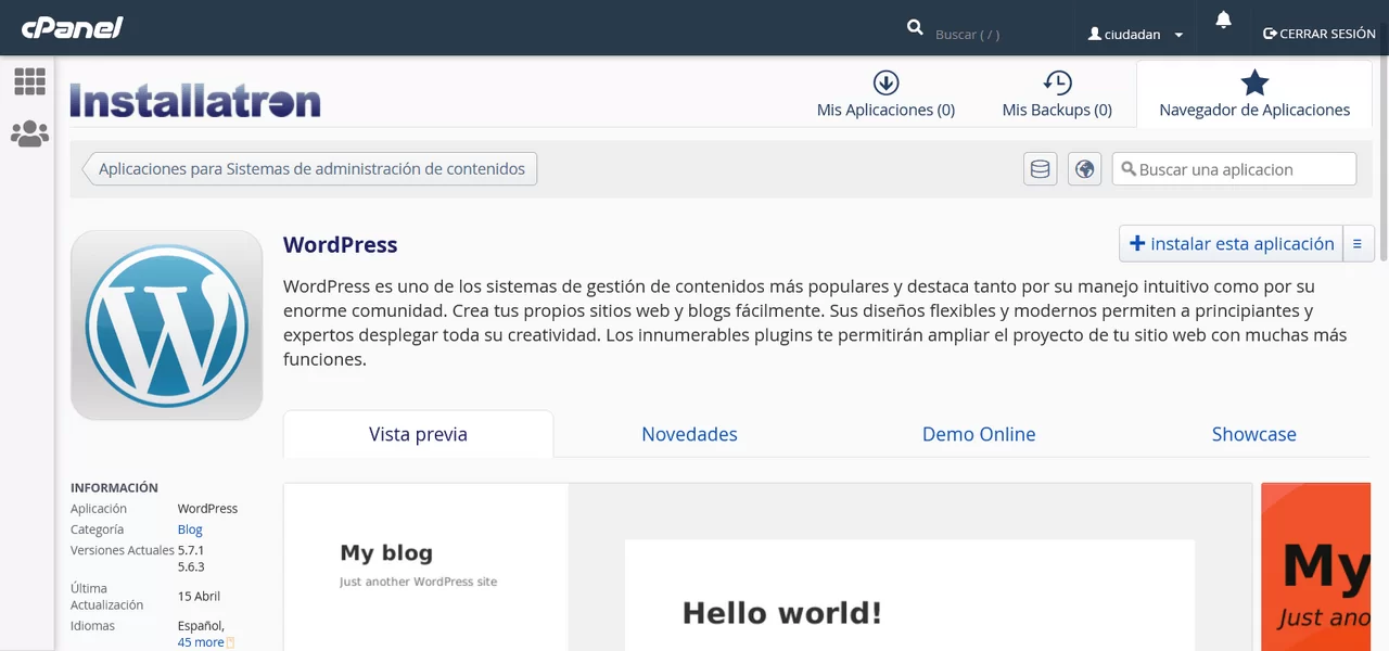 instalador wordpress cpanel