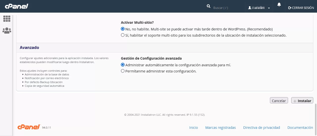 instalar wordpress en cpanel