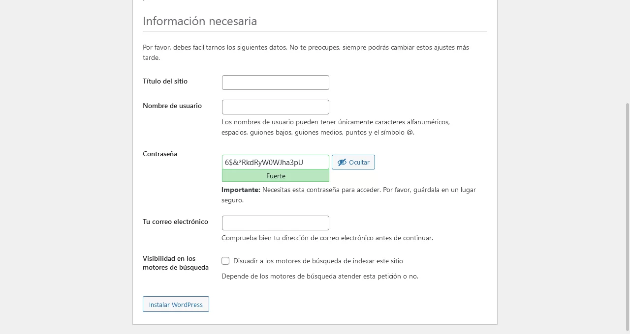 instalar wordpress informacion necesaria