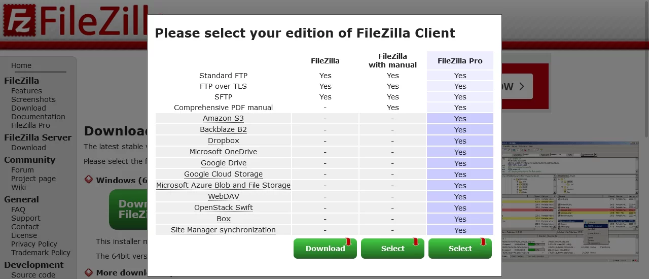 opcion descarga filezilla