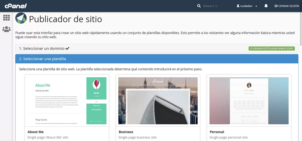 publicador sitio cpanel