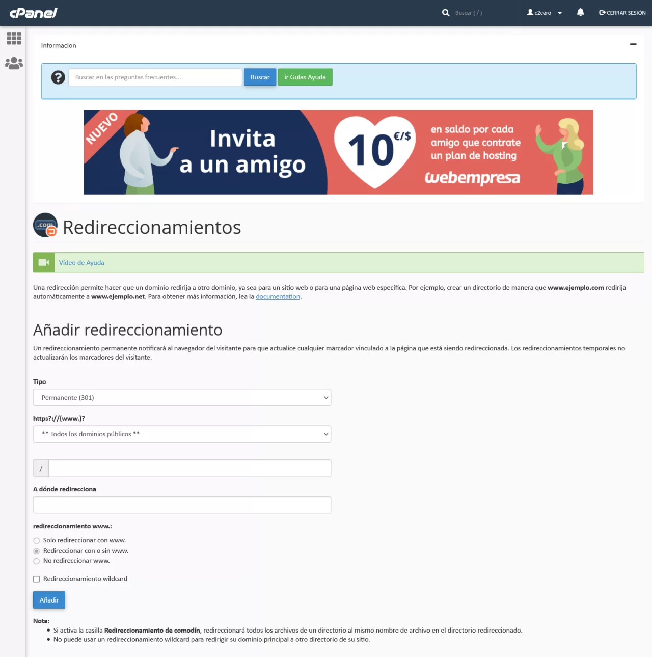 redirecciones cpanel