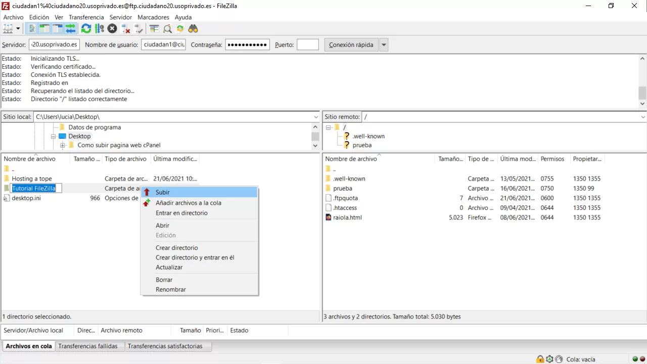 subir archivos filezilla