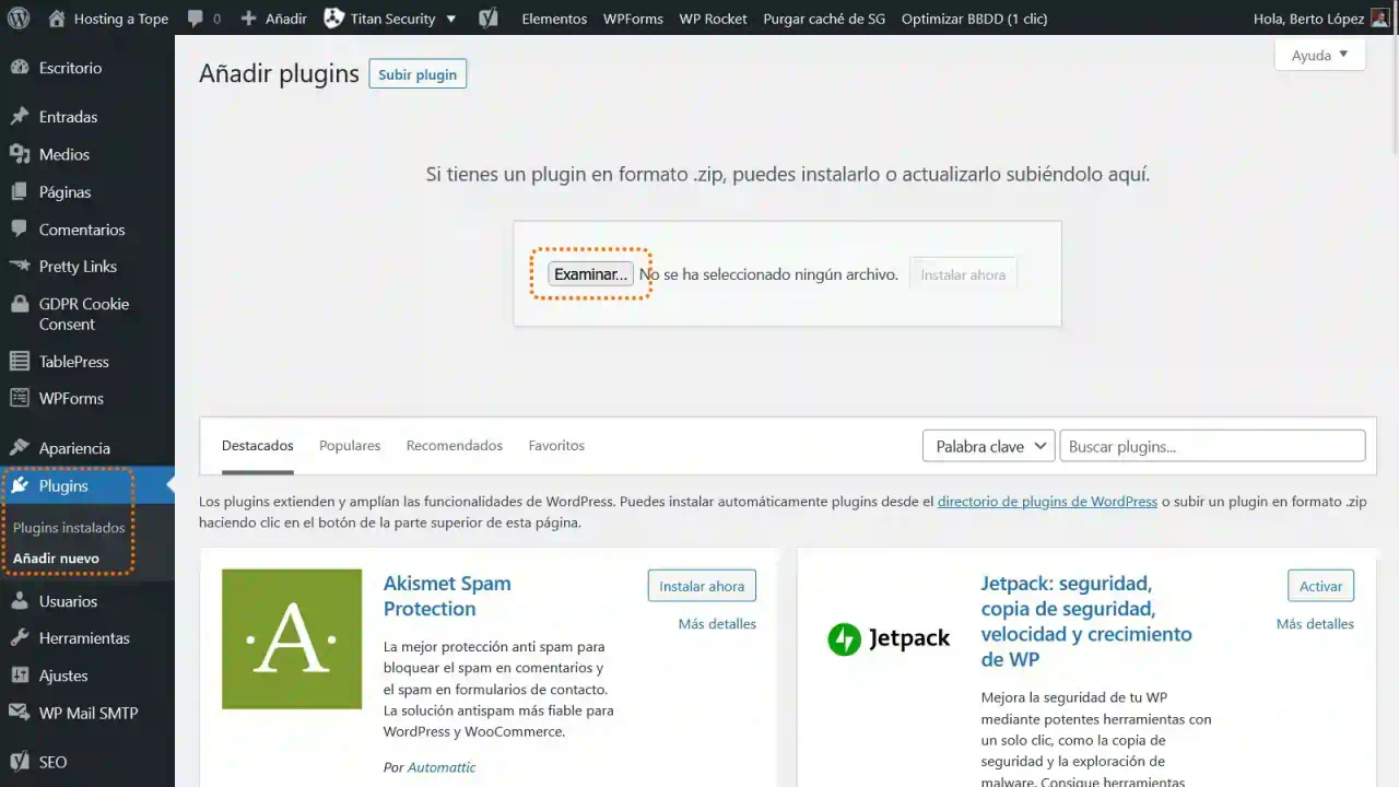 subir fichero plugin wordpress