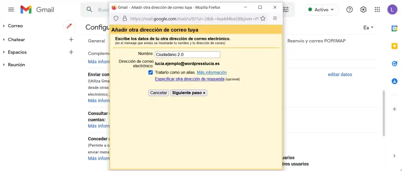 vincular gmail dominio