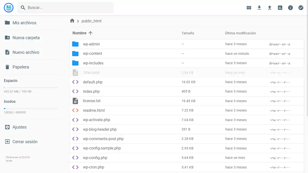 administrador de ficheros de hpanel