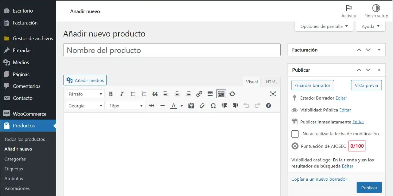 añadir productos woocommerce