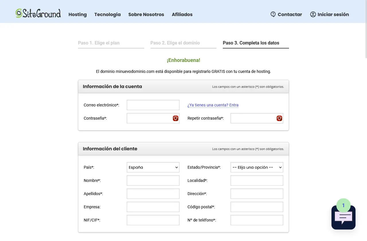 formulario pedido siteground