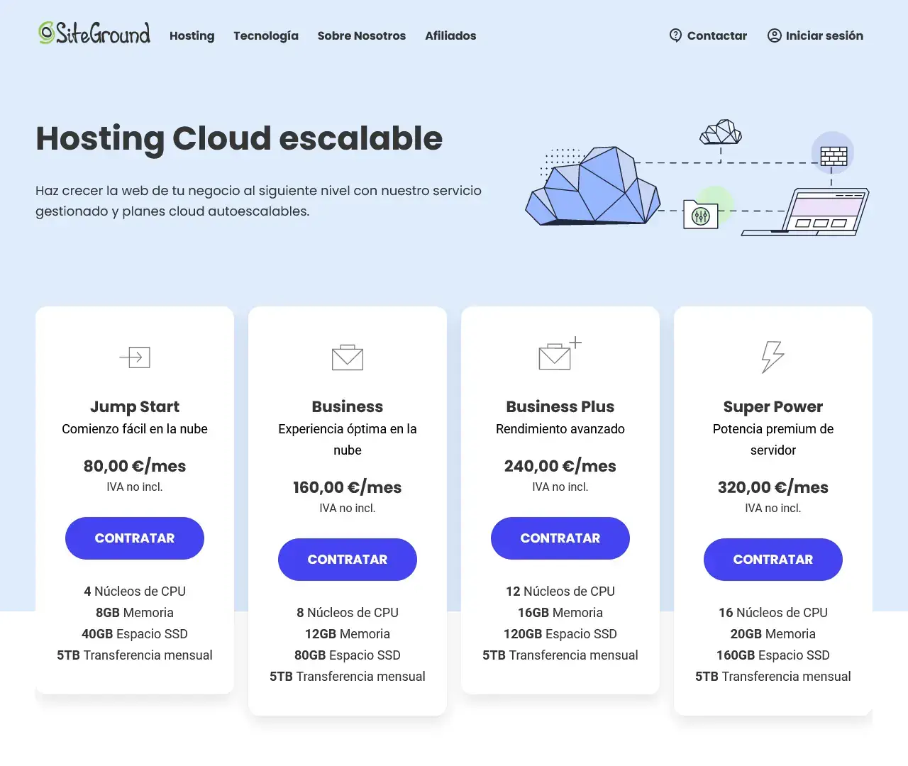 planes hosting cloud siteground