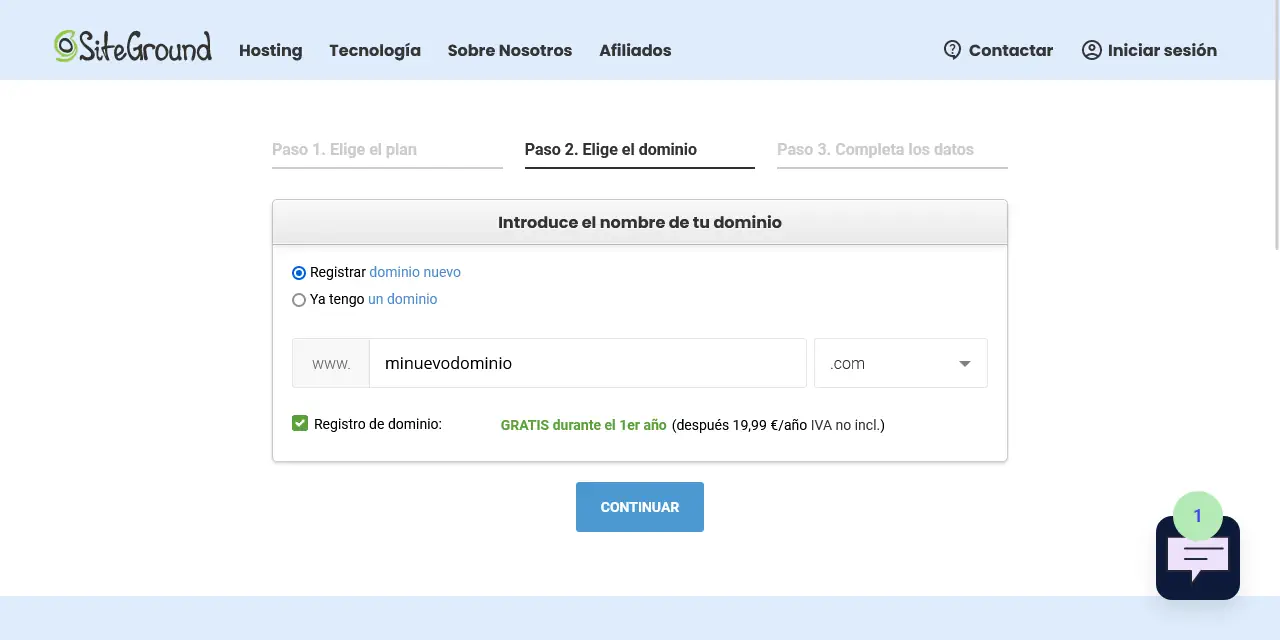 registro dominio siteground