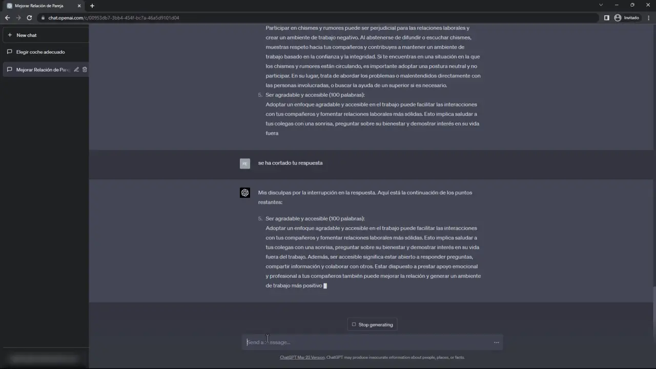respuesta cortada chatgpt