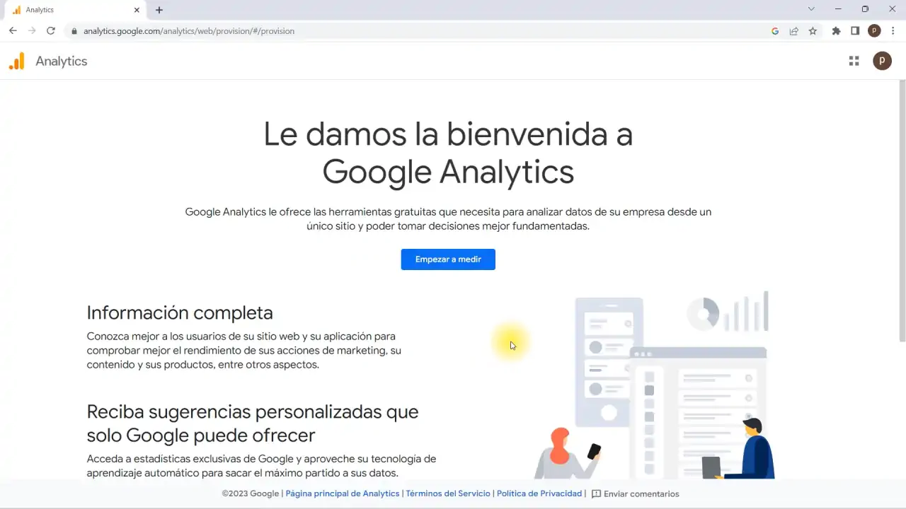 página bienvenida google analytics