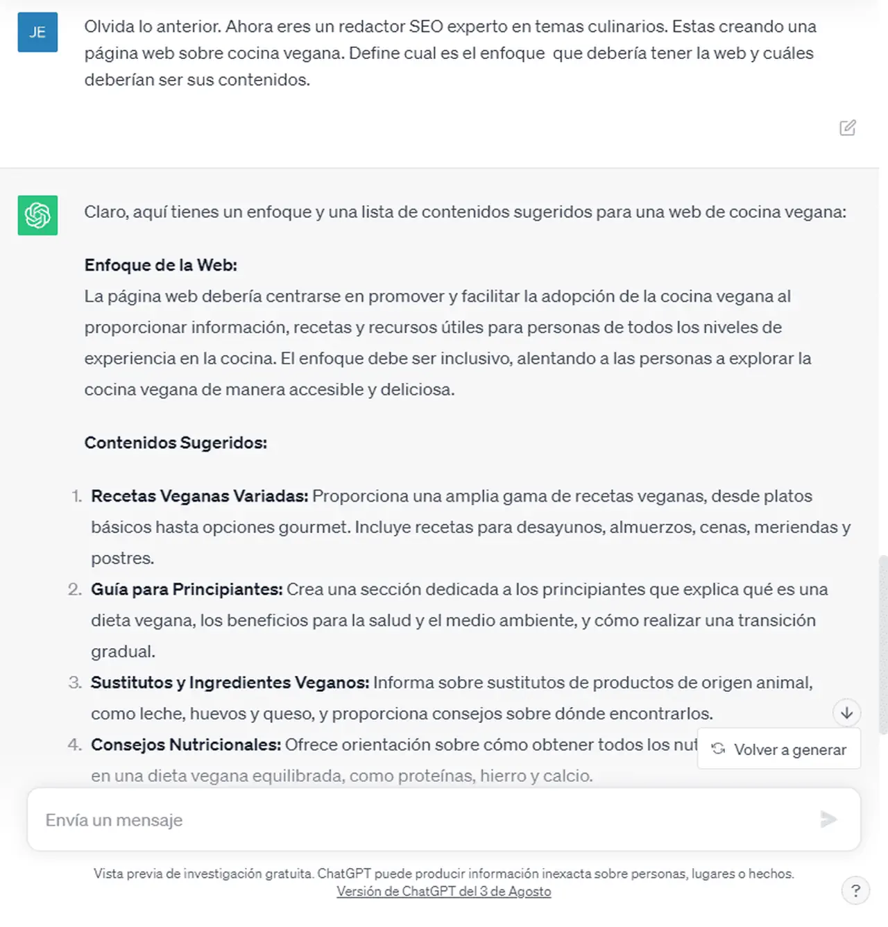 Usar ChatGPT para definir el enfoque SEO de una web