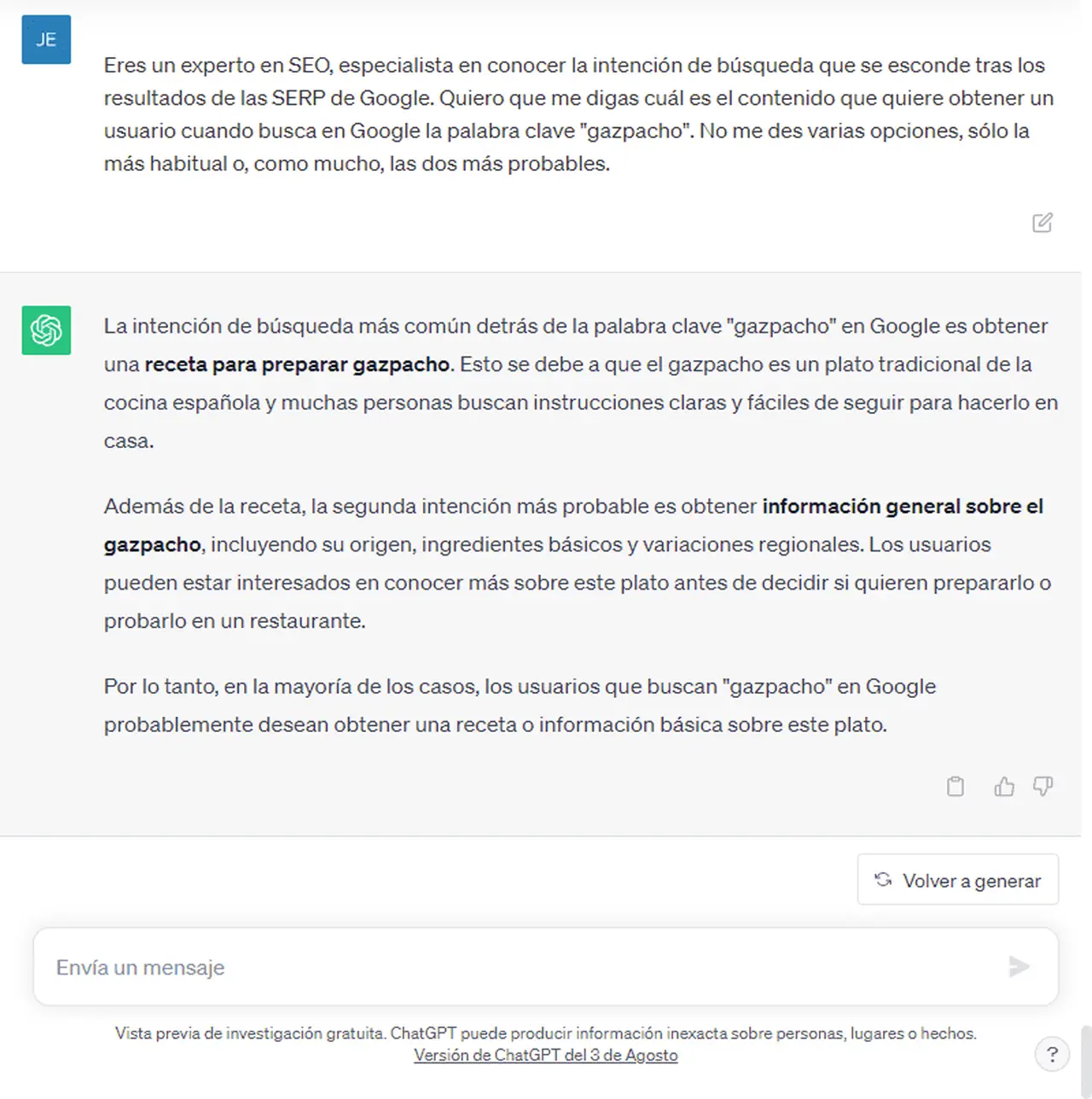 Usar ChatGPT para conocer la intención de búsqueda en las SERPs