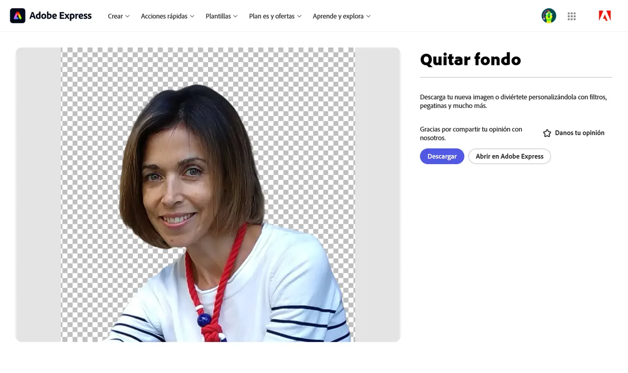 adobe background remover después de quitar fondo