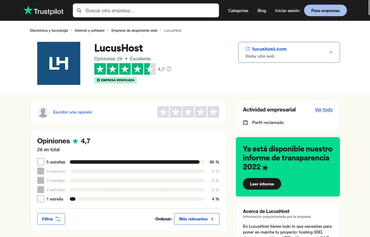 opiniones trustpilot lucushost