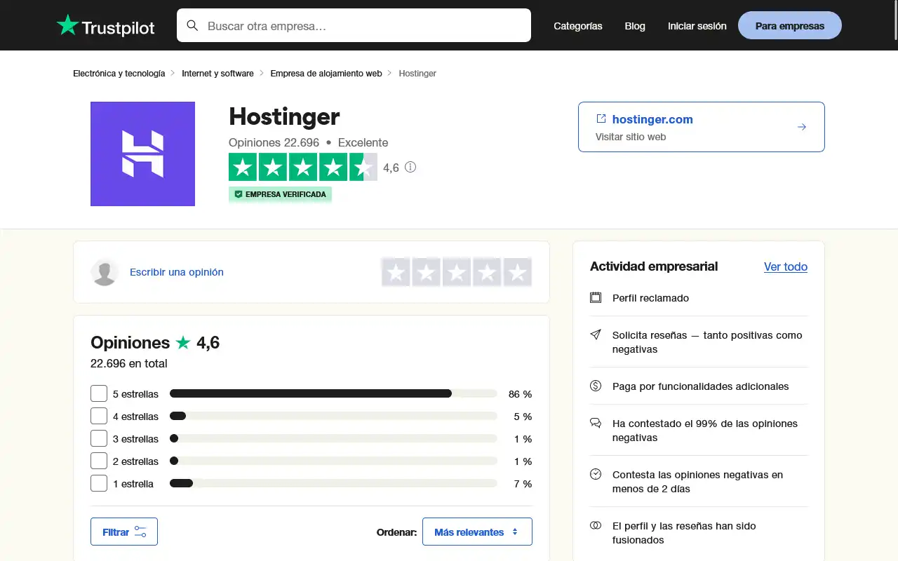 trustpilot hostinger